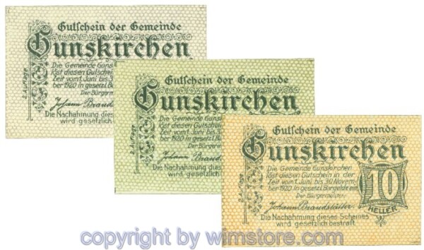 Gunskirchen, J00309Ib, Serie 10, 20, 50 Heller; 1