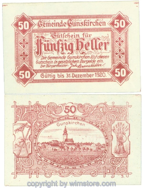 Gunskirchen, J00309II, 50 Heller; 1-