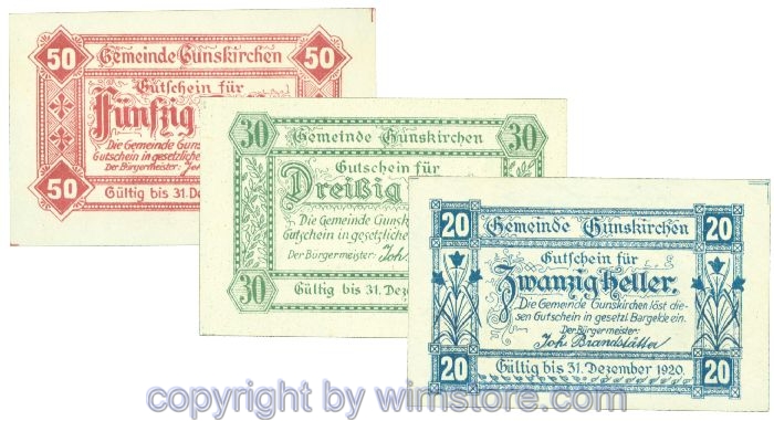 Gunskirchen, J00309II, Serie 20, 30, 50 Heller; 1