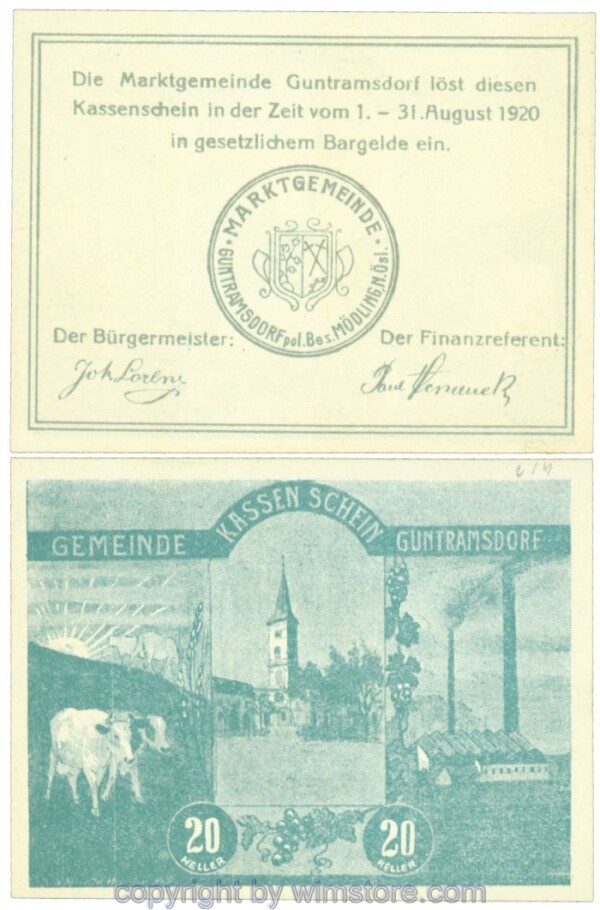 sn105755 Guntramsdorf, J00310a, 20 Heller; 1