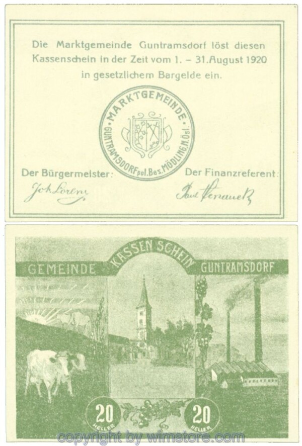 sn105768 Guntramsdorf, J00310e, 20 Heller; 1