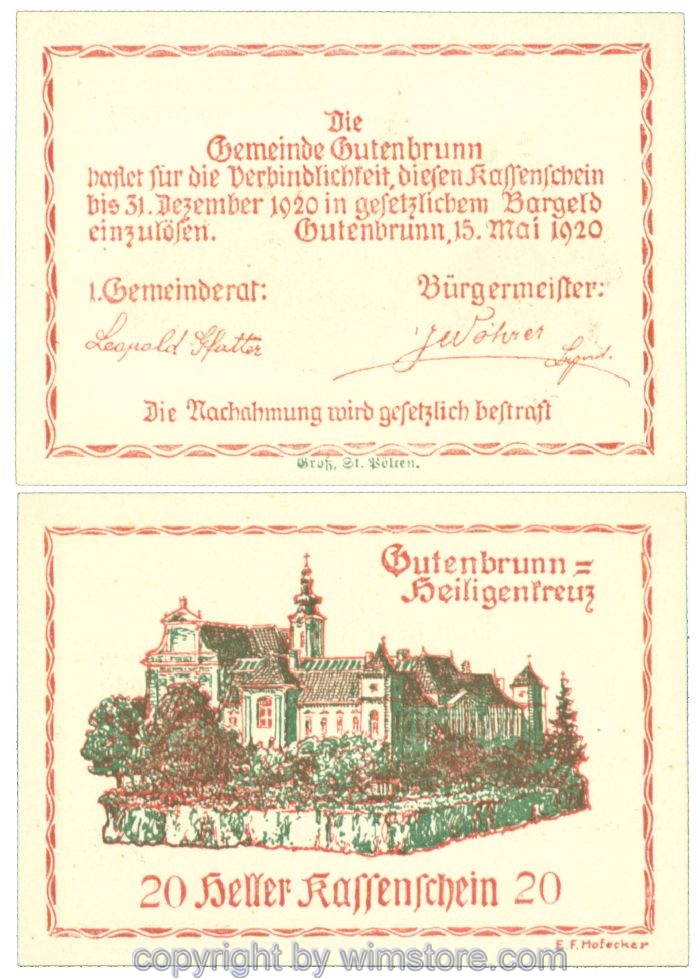 Gutenbrunn b. Heiligenkreuz, J00316, 20 Heller; 1-