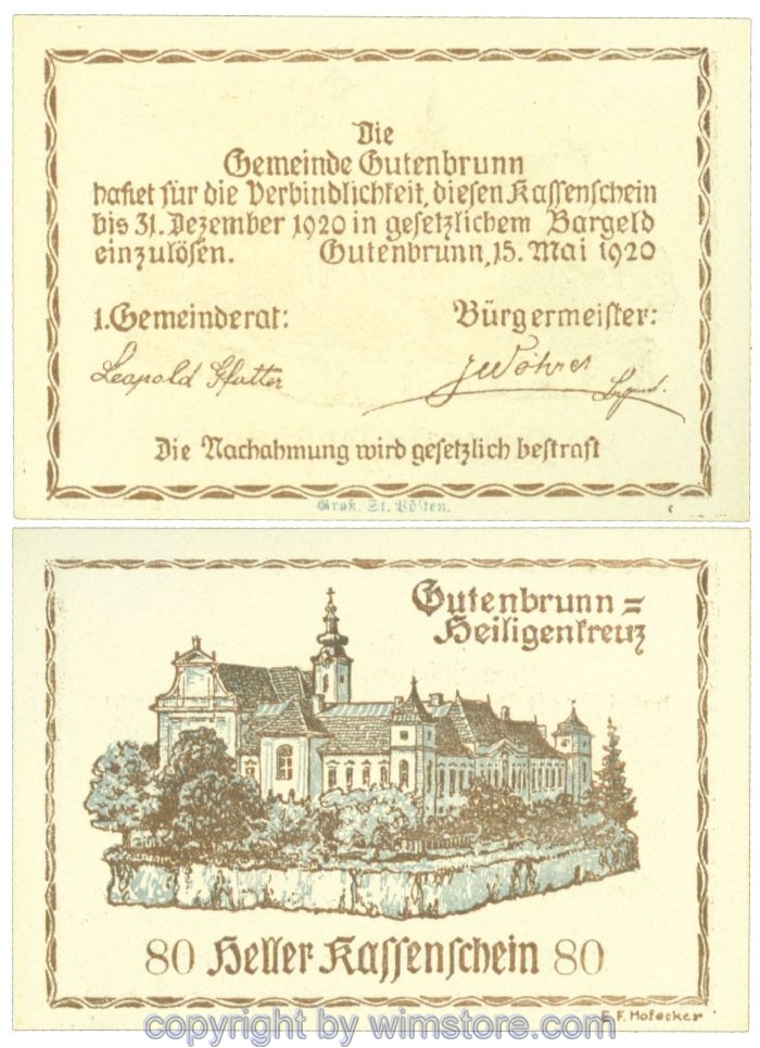 Gutenbrunn b. Heiligenkreuz, J00316, 80 Heller; 1