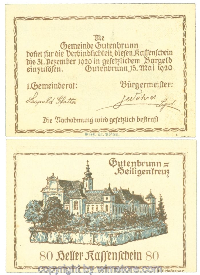 Gutenbrunn b. Heiligenkreuz, J00316, 80 Heller; 1-