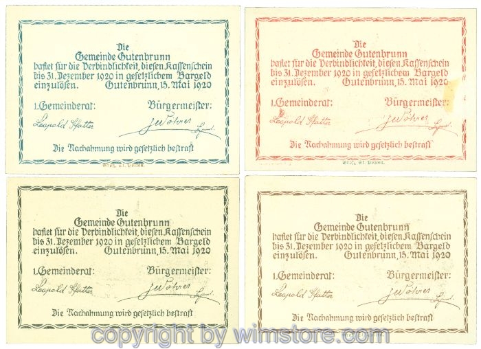Gutenbrunn b. Heiligenkreuz, J00316, Serie 10, 20, 50, 80 Heller; 1