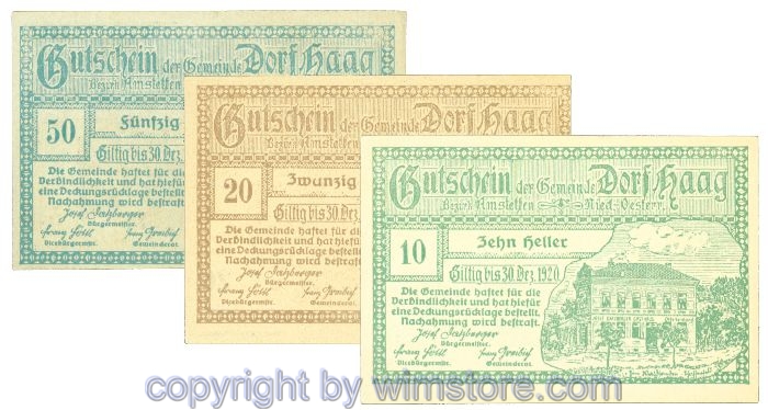 Haag (Dorf), J00317a, Serie 10, 20, 50 Heller; 1