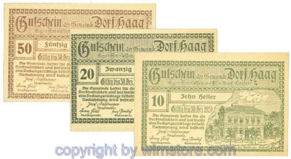 Haag (Dorf), J00317c, Serie 10, 20, 50 Heller; 1