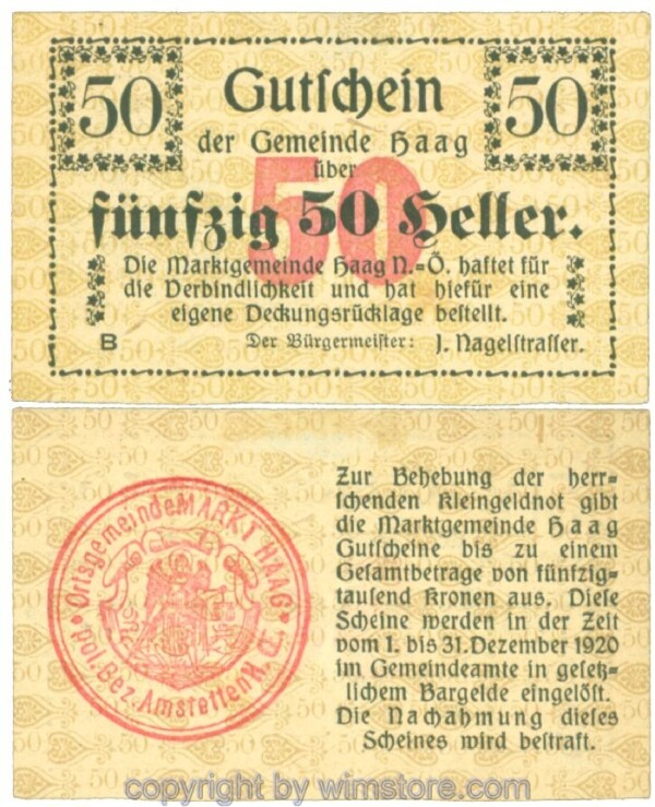 Haag (Markt), J00318I1e3, 50 Heller; 1