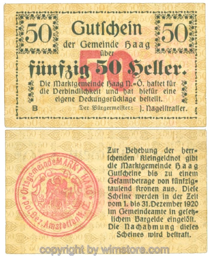 Haag (Markt), J00318I1f, 50 Heller; 1