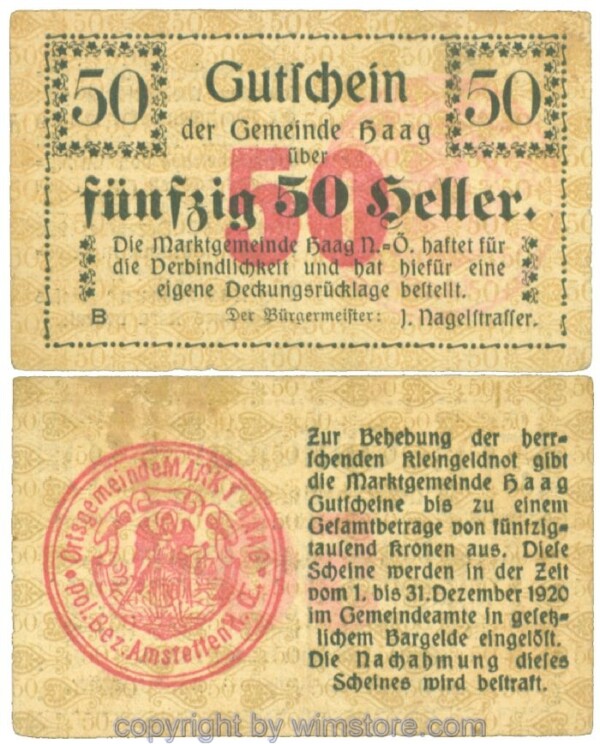 Haag (Markt), J00318I1f, 50 Heller; 2
