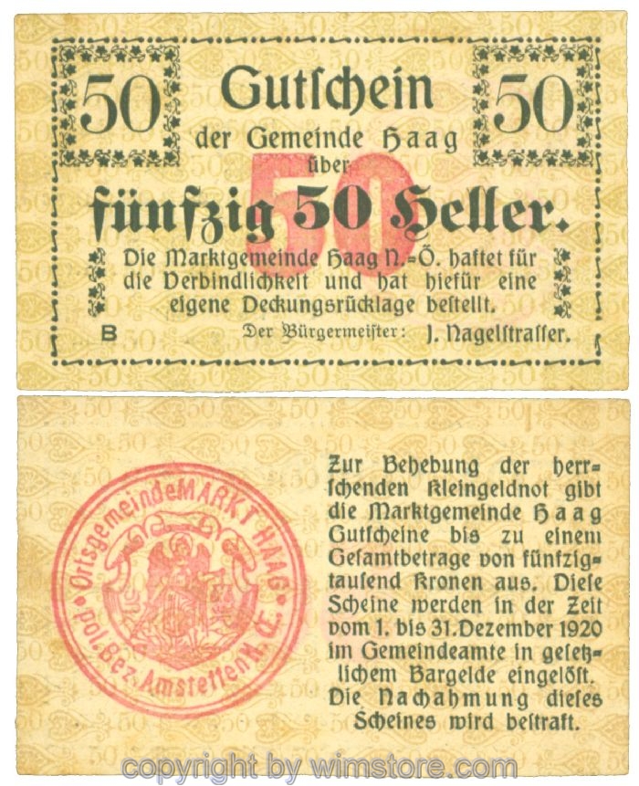 Haag (Markt), J00318I1f, 50 Heller; 1
