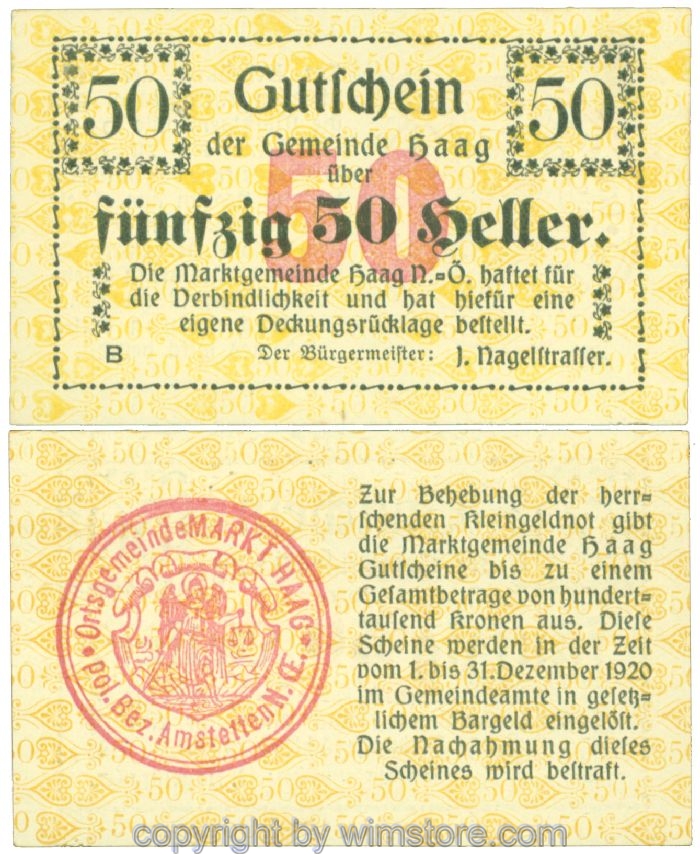 Haag (Markt), J00318I1i, 50 Heller; 1