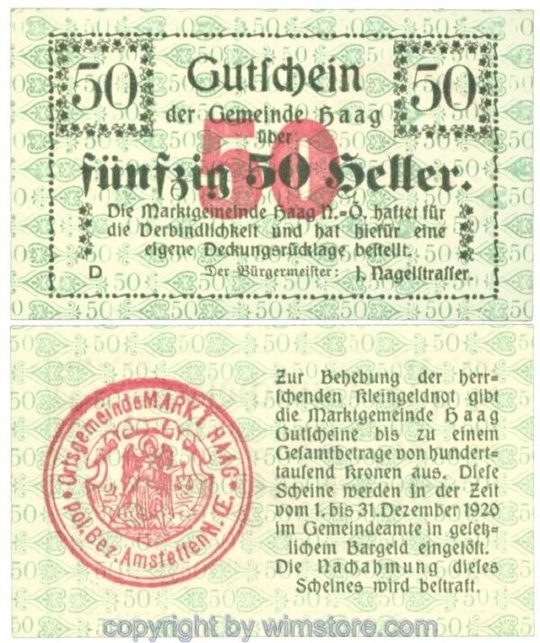 Haag (Markt), J00318IId1, 50 Heller; 1
