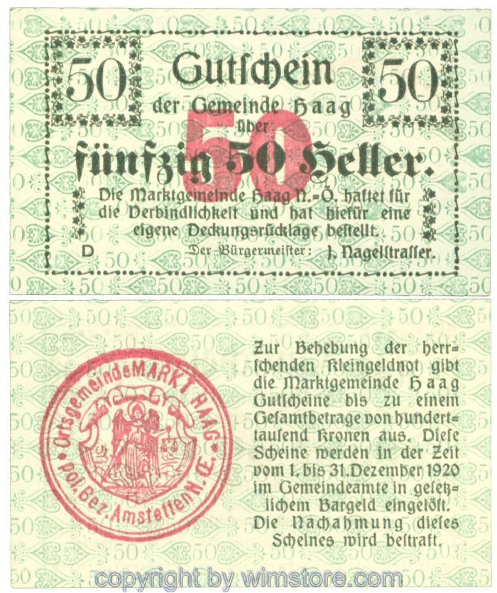 Haag (Markt), J00318IId1, 50 Heller; 1