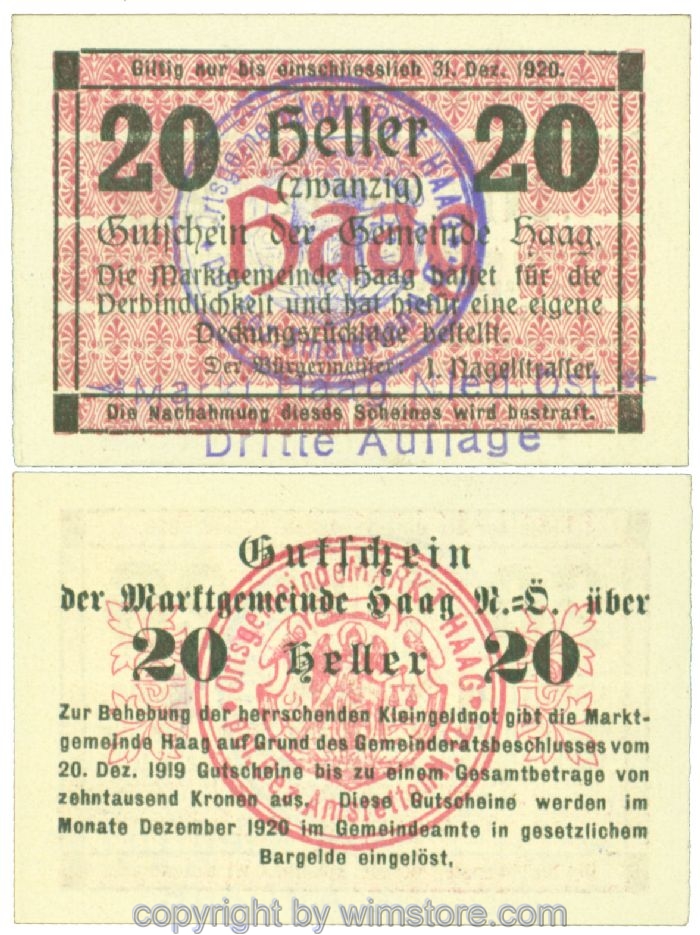 Haag (Markt), J00318IIIb, 20 Heller; 1