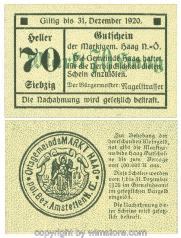 Haag (Markt), J00318IV6c, 70 Heller; 1