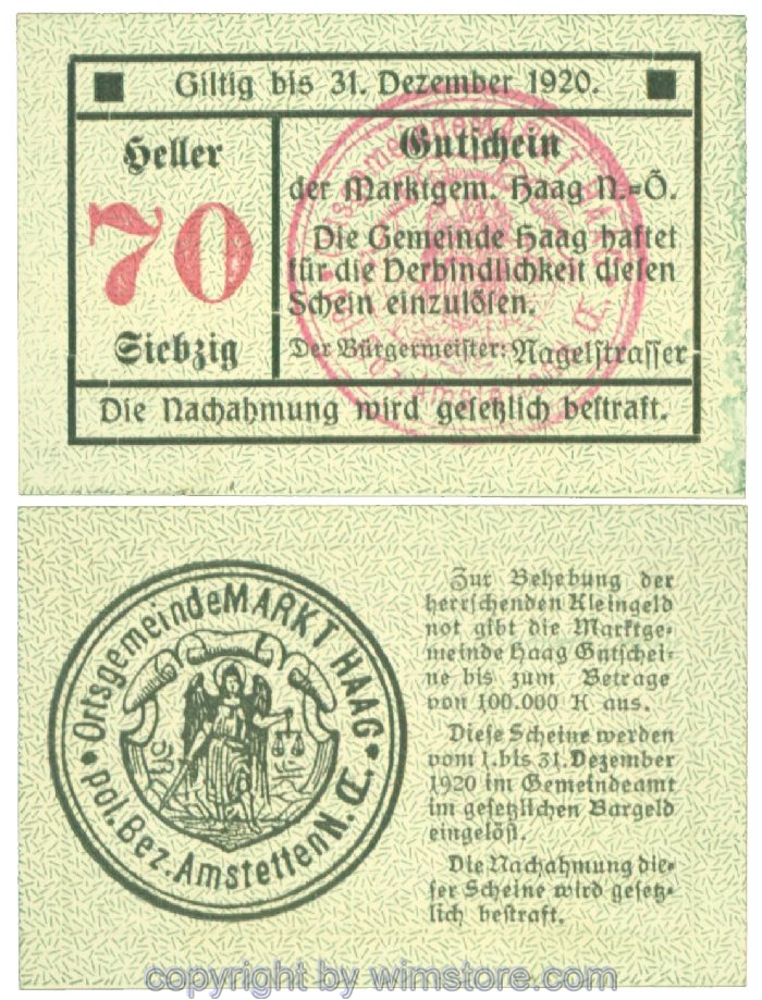 Haag (Markt), J00318IV6d2, 70 Heller; 1