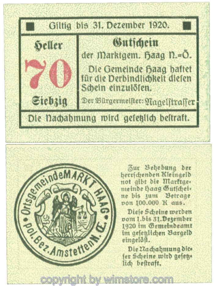 Haag (Markt), J00318IV6g, 70 Heller; 1