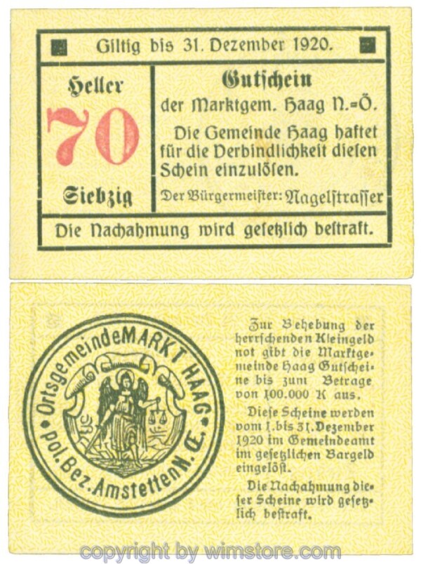 Haag (Markt), J00318Vf2, 70 Heller; 1