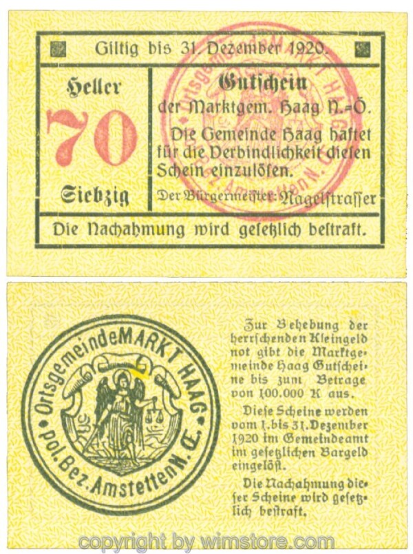 Haag (Markt), J00318Vf3, 70 Heller; 1