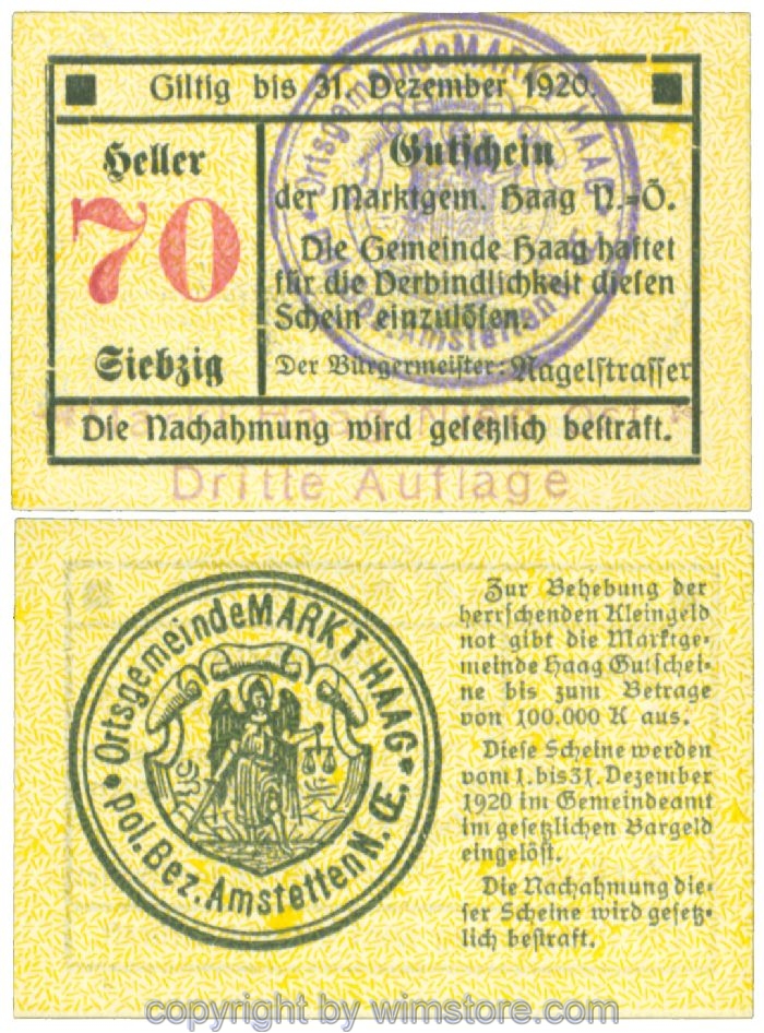 Haag (Markt), J00318VIb, 70 Heller; 1