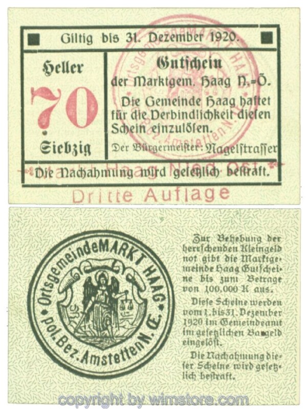 Haag (Markt), J00318VIb, 70 Heller; 1