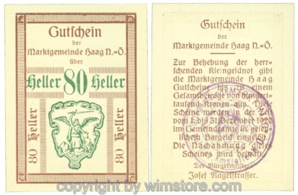 Haag (Markt), J00318VIIc, 80 Heller; 1