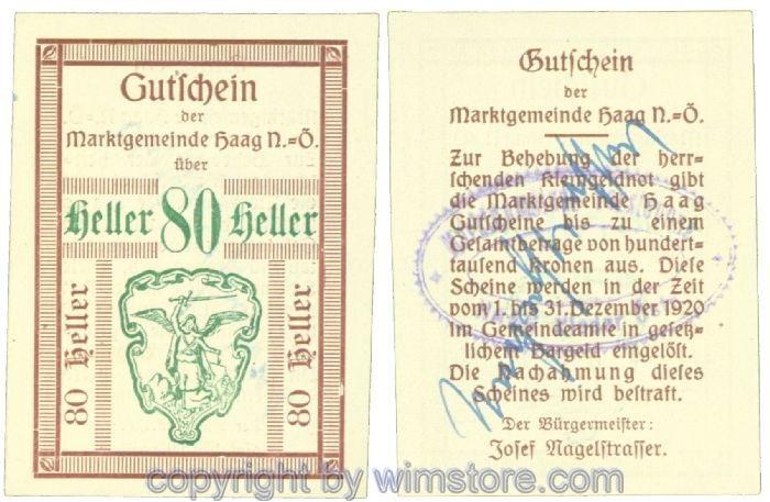 Haag (Markt), J00318VIId, 80 Heller; 1