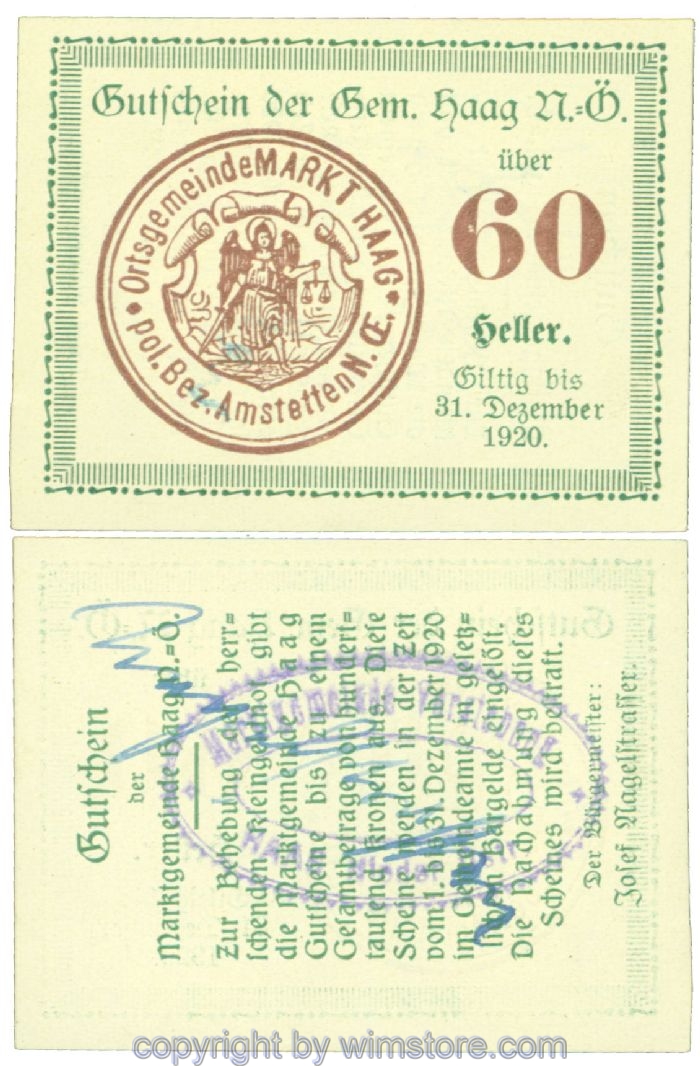 Haag (Markt), J00318VIIe, 60 Heller; 1