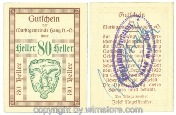 Haag (Markt), J00318VIIe, 80 Heller; 1