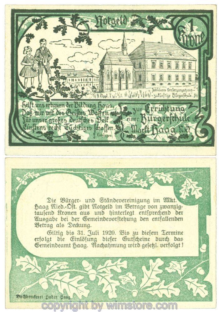 Haag, Prv. Bürger- und Ständevereinigung, J00319a, 1 Krone; 1