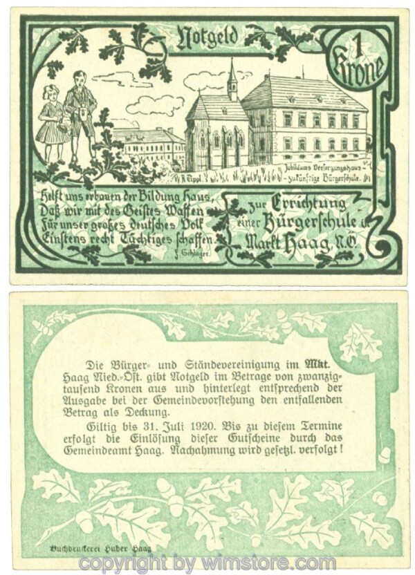 Haag, Prv. Bürger- und Ständevereinigung, J00319a, 1 Krone; 1