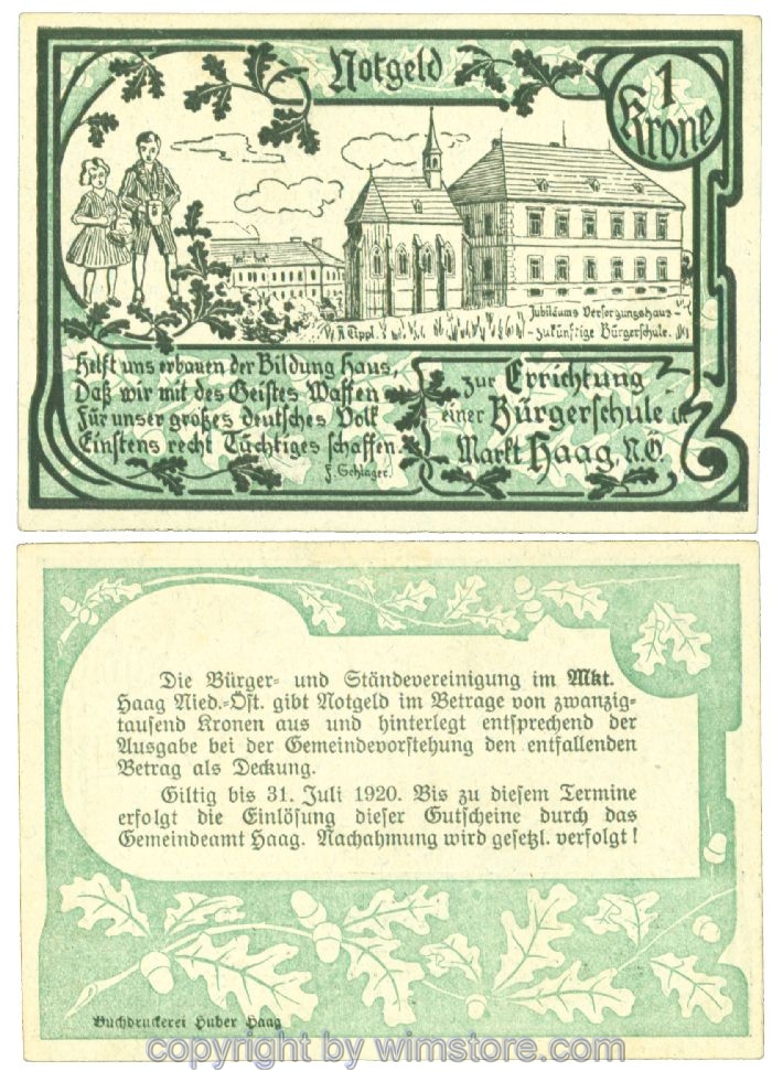 Haag, Prv. Bürger- und Ständevereinigung, J00319a, 1 Krone; 1