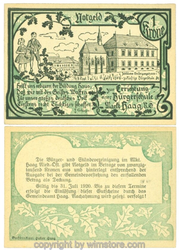Haag, Prv. Bürger- und Ständevereinigung, J00319b, 1 Krone; 1