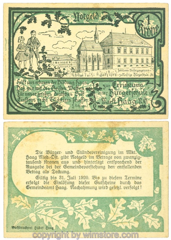 Haag, Prv. Bürger- und Ständevereinigung, J00319b, 1 Krone; 1