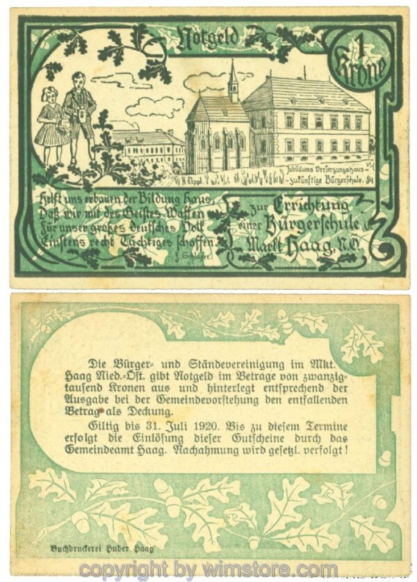 Haag, Prv. Bürger- und Ständevereinigung, J00319b, 1 Krone; 1-