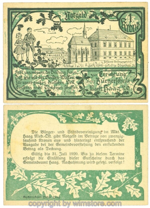 Haag, Prv. Bürger- und Ständevereinigung, J00319b, 1 Krone; 1