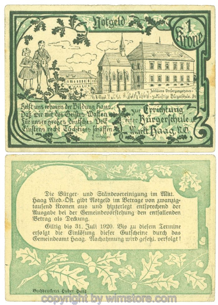 Haag, Prv. Bürger- und Ständevereinigung, J00319b, 1 Krone; 1-