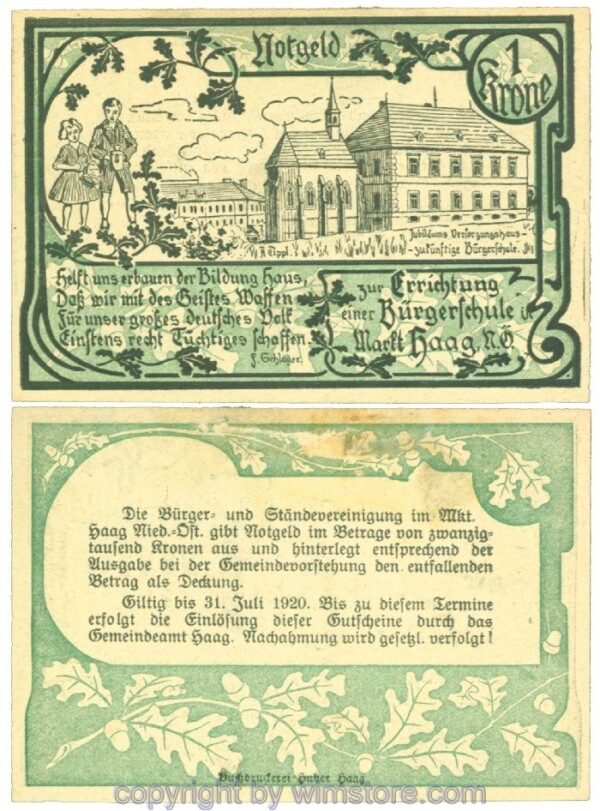 Haag, Prv. Bürger- und Ständevereinigung, J00319b, 1 Krone; 1