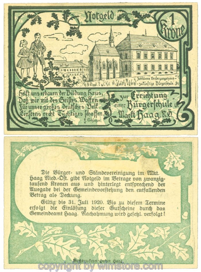 Haag, Prv. Bürger- und Ständevereinigung, J00319b, 1 Krone; 1