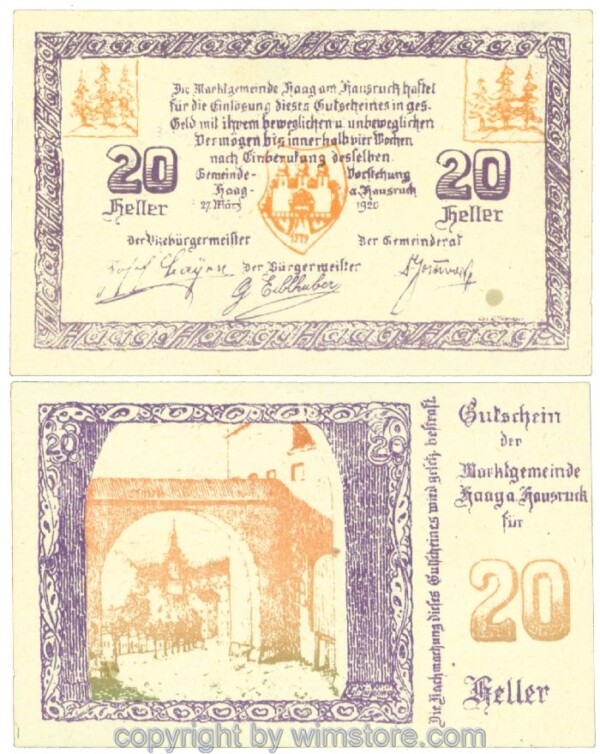 Haag am Hausruck, J00322a, 20 Heller; 1