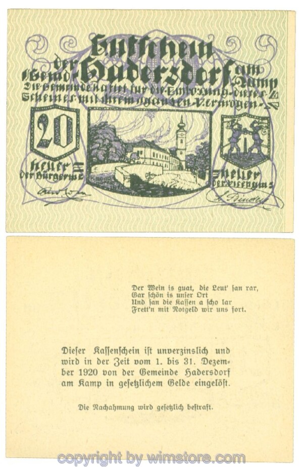 Hadersdorf am Kamp, J00324a44, 20 Heller; 1