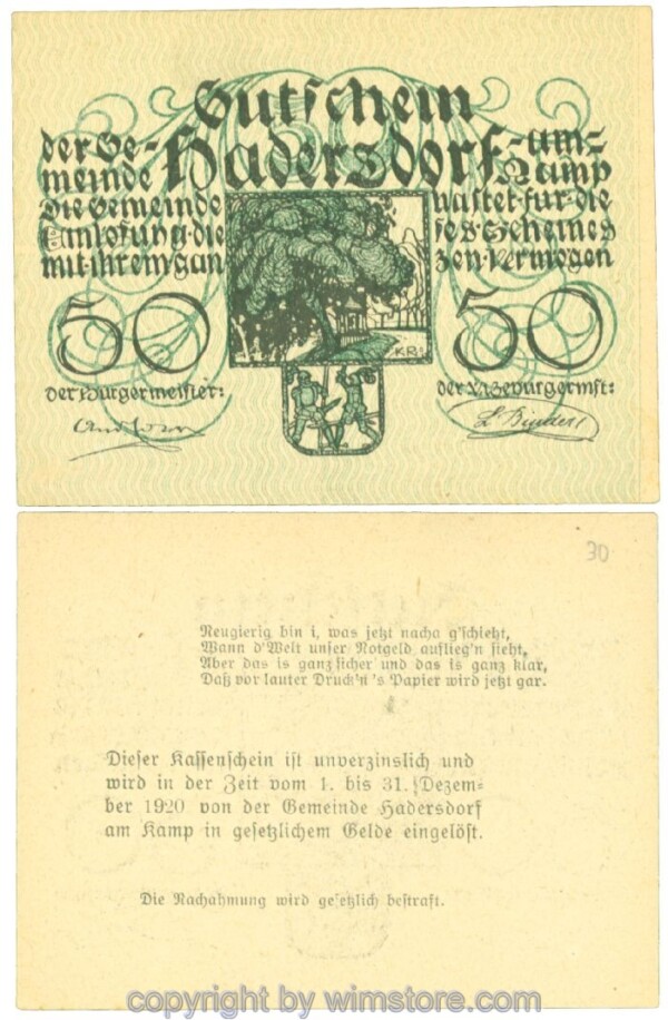 Hadersdorf am Kamp, J00324b27, 50 Heller; 1
