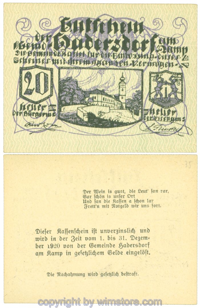 Hadersdorf am Kamp, J00324b35, 20 Heller; 1