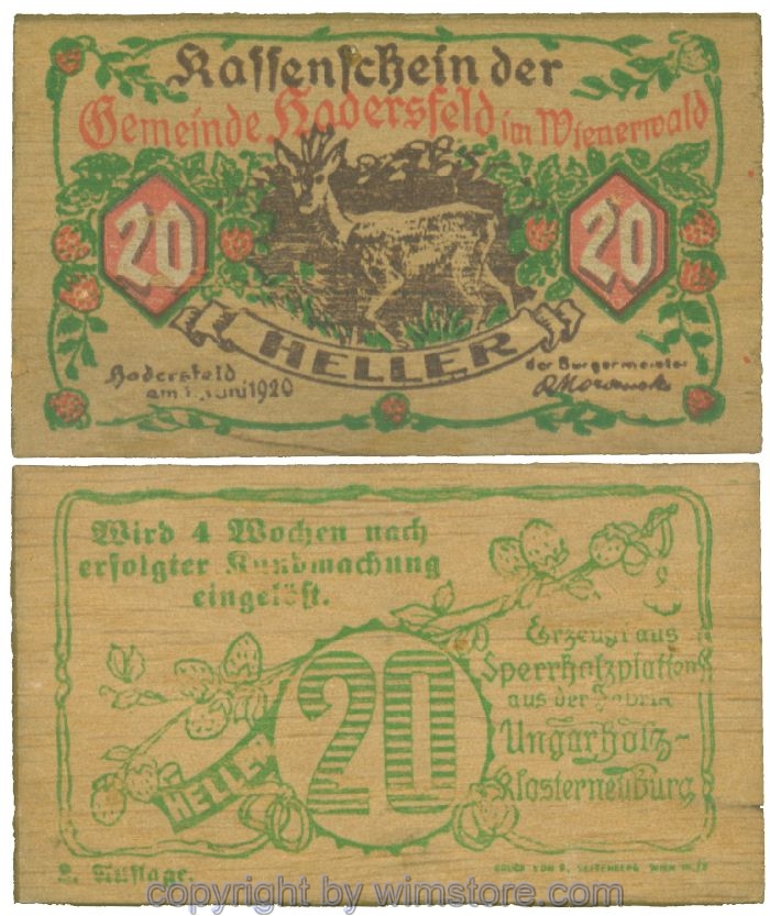 Hadersfeld, J00327IIa, 20 Heller; 1