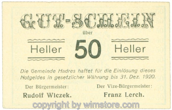 Hadres, J00328a, 50 Heller; 1