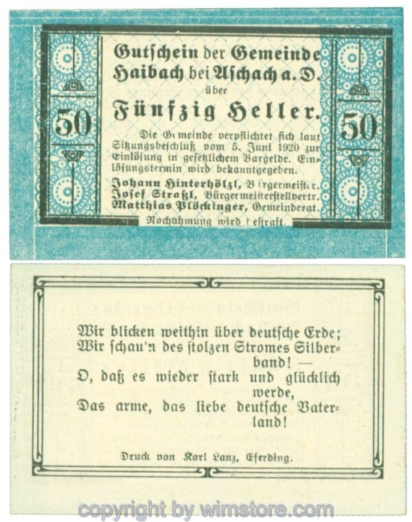 Haibach bei Aschach, J00332Ia, 50 Heller; 1