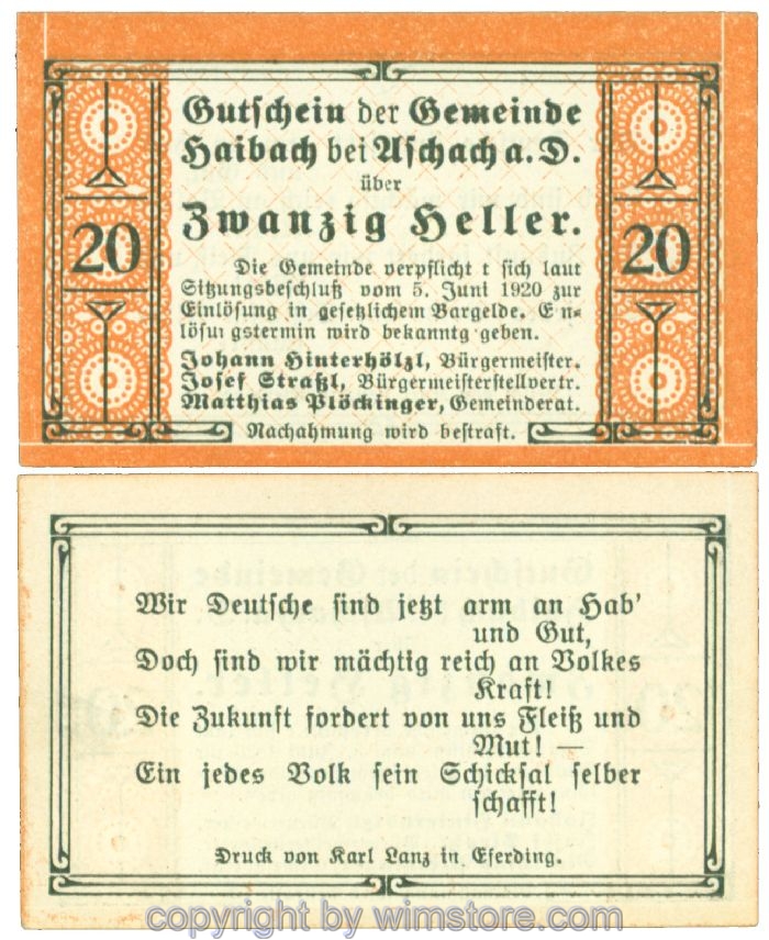 Haibach bei Aschach, J00332Ib, 20 Heller; 1