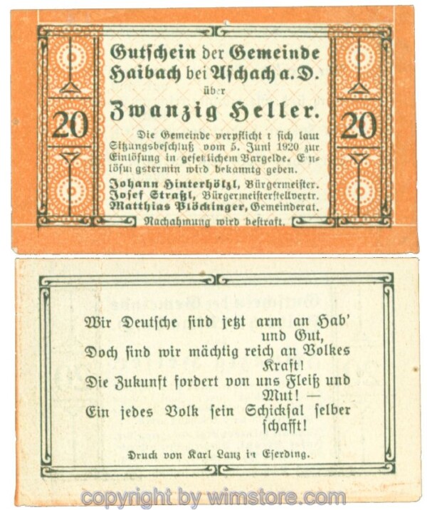 Haibach bei Aschach, J00332Ib, 20 Heller; 1-