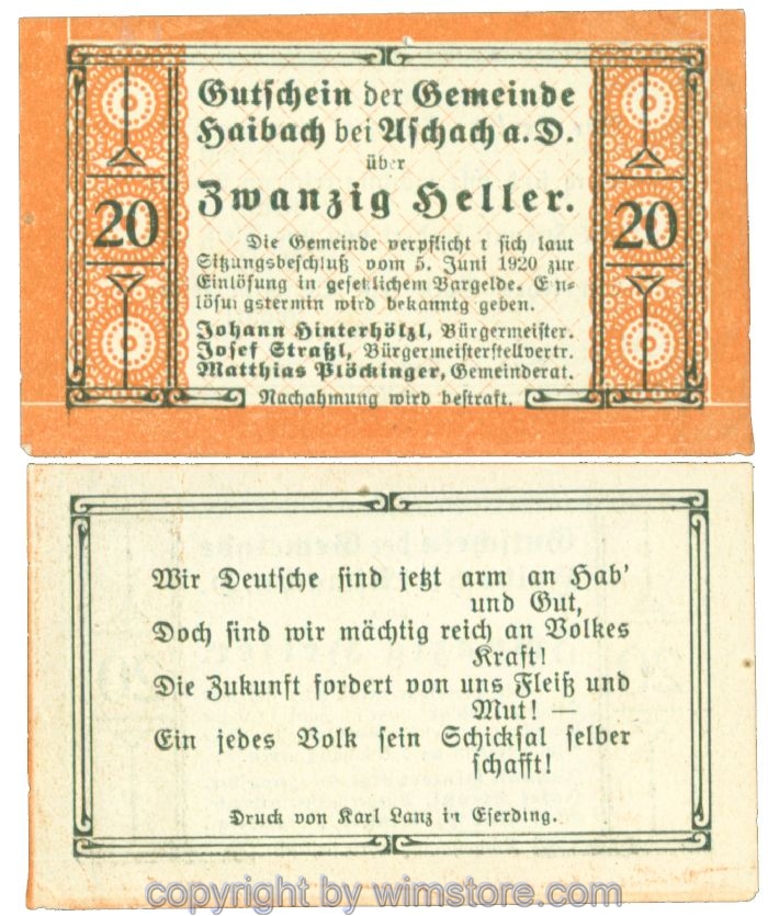 Haibach bei Aschach, J00332Ib, 20 Heller; 1-